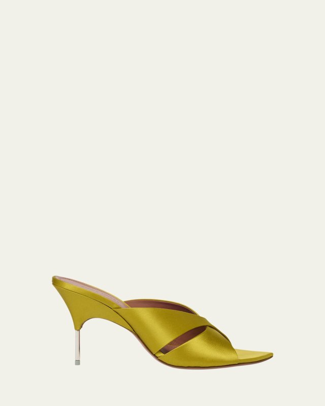 Samantha Crisscross Satin Metal-Heel Sandals